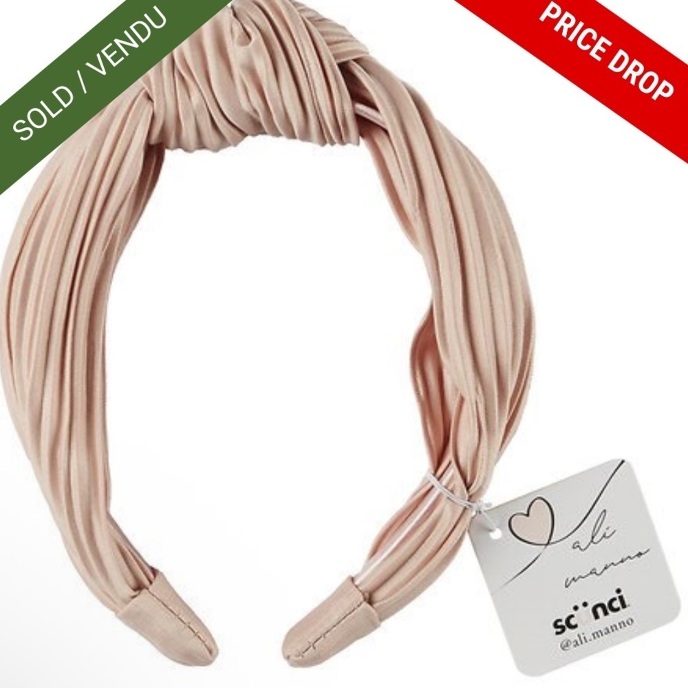 Blush Pink NWT Pleated Knotted Fabric Headband No-Slip Fit Scunci x Ali Manno